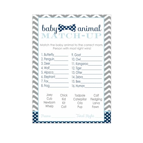 Fliege Babyparty-Spiel, Tier, passend für alle Gelegenheiten, lustige Rate-Aktivitäten, Gäste, Blau und Grau, 10,2 x 15,2 cm, 25 Stück von Paper Clever Party