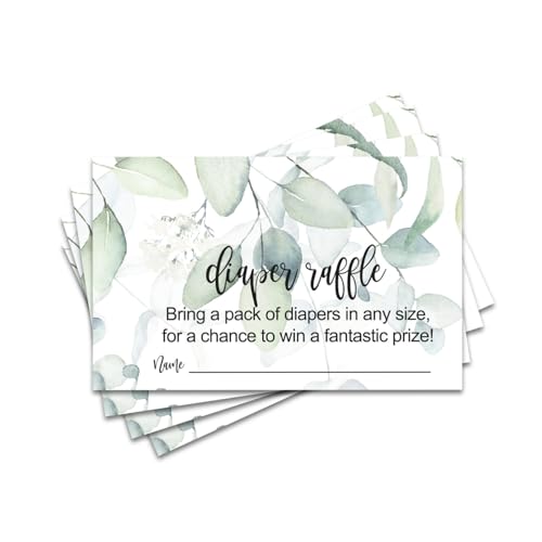 Greenery Windel-Ticket (50 Karten) Babyparty-Spiele – Einladungseinsätze – Zeichnungen – Streuaktivität – tropisch – elegantes Salbeiblumen-Design von Paper Clever Party