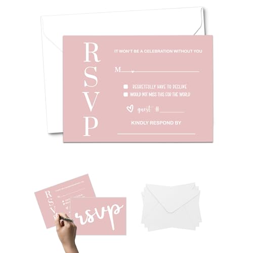 Majesty Pink RSVP Karte 25 Stück – Minimalistische Hochzeitseinladungskarten mit Umschlägen, blanko, perfekt für alle Anlässe, Einsatz für Brautparty, Geburtstag, Abschlussfeier, jede Veranstaltung, von Paper Clever Party