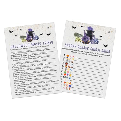 Trouble Brewing Halloween-Partyspiel-Set, 2-in-1, gruselige Bilder, Ratesätze und gruselige Film-Trivia, perfekt für Gruppen, Babypartys, Hochzeiten und Partys, doppelseitige Karten, Hexen-Thema, 25 von Paper Clever Party