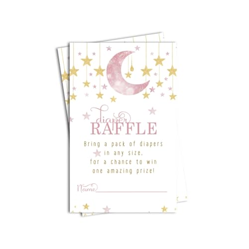 Twinkle Twinkle Little Star Windel-Ticket (50 Karten) Babyparty-Spiele – Einladungseinsätze – Zeichnungen für Streuaktivitäten – Mädchen – Rosa und Gold Geschlecht Enthüllung von Paper Clever Party