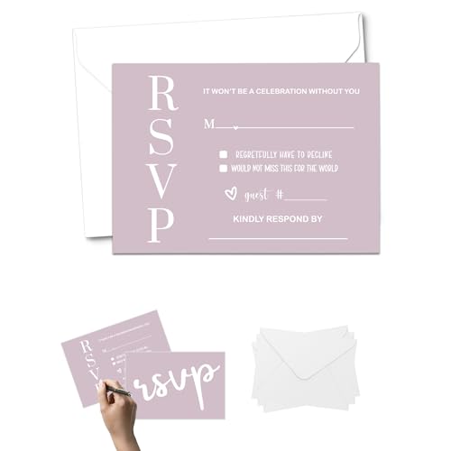 Wild Lilac RSVP-Karte, minimalistische Hochzeitseinladungskarten mit Umschlägen, blanko, perfekt für alle Anlässe, für Brautparty, Geburtstag, Abschlussfeier, jede Veranstaltung, kleines 7,6 x 12,7 cm von Paper Clever Party