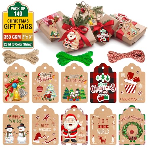 Geschenkanhänger weihnachten 140er-Pack – Geschenkanhänger mit Bindfaden zum Aufhängen, Kraftpapieranhänger 350 g/m² und Anhänger Weihnachten für Geschenke in Weihnachtsdekorationen von Paper Ease