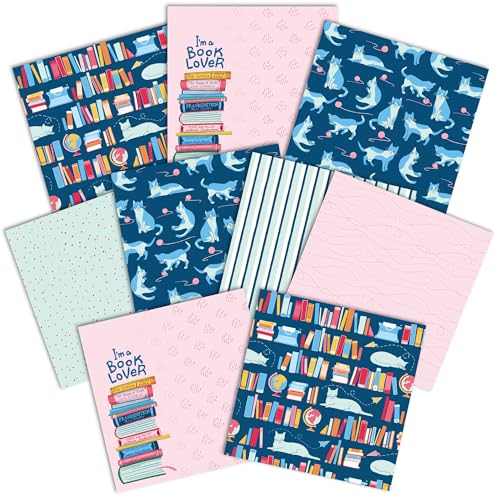 Paper House Productions Dekoratives doppelseitiges Papier, 30,5 x 30,5 cm, 9 Blatt, für Scrapbooking und Basteln, Katzen in der Bibliothek von Paper House Productions