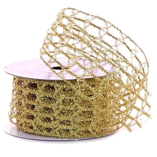 Lametta-Band mit offenem Netz, 6,4 cm x 9,1 m, goldfarben, Weihnachten von Paper Mart