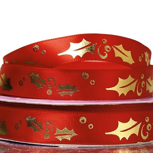 Weihnachtsband, 1,6 cm x 22,7 m, rot/goldfarben von Paper Mart