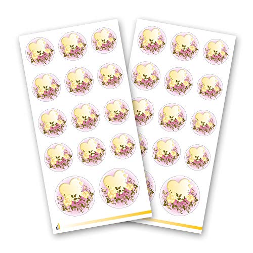 28 Blumen-Sticker, Motiv HERZ MIT GELBEN ROSEN | 3 verschiedene Durchmesser | 2 Aufkleberbögen - insg. 28 Aufkleber | Paper-Media von Paper-Media