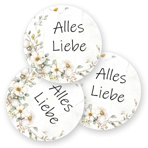 50 Aufkleber ALLES LIEBE - Blumenmotiv Rund Ø 4,5 cm, Besondere Anlässe Muttertag, Motiv-Sticker von Paper-Media