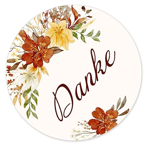 50 Aufkleber DANKE - Blumenmotiv Rund Ø 4,5 cm, Blumen & Blüten Danksagung, Motiv-Sticker von Paper-Media