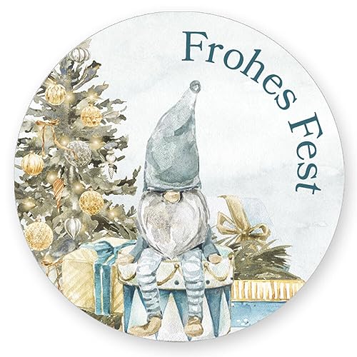 50 Aufkleber FROHES FEST - Weihnachtsmotiv Rund Ø 4,5 cm, Besondere Anlässe Weihnachten, Motiv-Sticker von Paper-Media