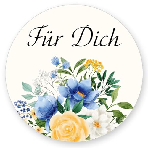 50 Aufkleber FÜR DICH - Blumenmotiv Rund Ø 4,5 cm, Besondere Anlässe Geschenk, Motiv-Sticker von Paper-Media