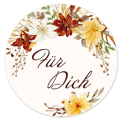 50 Aufkleber FÜR DICH - Blumenmotiv Rund Ø 4,5 cm, Besondere Anlässe Schenken, Motiv-Sticker von Paper-Media