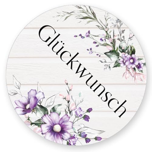 50 Aufkleber GLÜCKWUNSCH - Blumenmotiv Rund Ø 4,5 cm, Besondere Anlässe Glückwünsche, Motiv-Sticker von Paper-Media