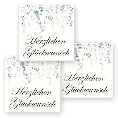 50 Aufkleber HERZLICHEN GLÜCKWUNSCH - Blumenmotiv Quadrat 4 x 4 cm, Besondere Anlässe Glückwünsche, Motiv-Sticker von Paper-Media