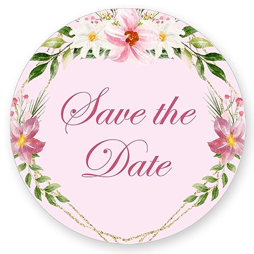 50 Aufkleber SAVE THE DATE - Blumenmotiv Rund Ø 4,5 cm, Besondere Anlässe Einladung, Motiv-Sticker von Paper-Media