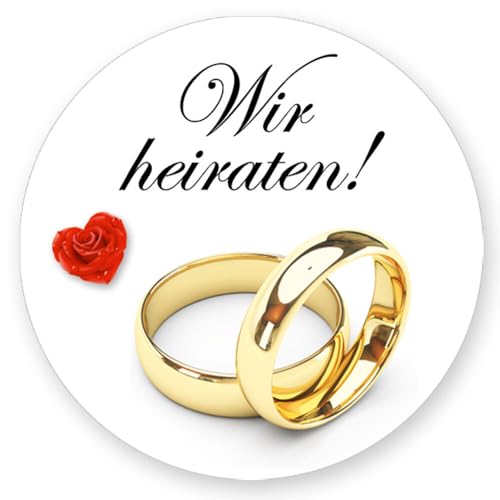 50 Aufkleber WIR HEIRATEN - Dekoration Rund Ø 4,5 cm, Besondere Anlässe Hochzeit, Motiv-Sticker von Paper-Media