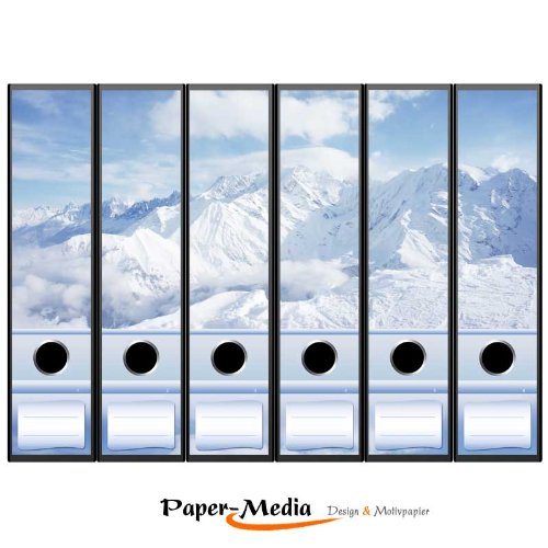 6 Ordnerrücken Motiv-Aufkleber BERGE IM SCHNEE - Format 65 x 300 mm - passend für 6 breite Standard Din-A4-Ordner mit 7,5 oder 8,0 cm Rückenbreite von Paper-Media