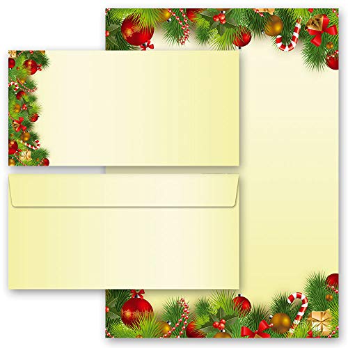 Briefpapier Set, 20 tlg. Weihnachten, WEIHNACHTSGRÜSSE 10 Blatt Briefpapier + 10 passende Briefumschläge DIN LANG ohne Fenster von Paper-Media