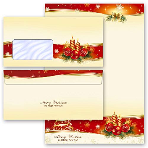 Briefpapier Sets Motivpapier Weihnachtsbriefpapier Weihnachten, BESINNLICHE WEIHNACHT 100 Blatt Briefpapier + 100 passende Briefumschläge DIN LANG mit Fenster | Paper-Media von Paper-Media