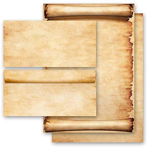 Motivpapier Briefpapier Sets Antik & History, PERGAMENT 50 Blatt Briefpapier + 50 passende Briefumschläge DIN LANG ohne Fenster | Paper-Media von Paper-Media