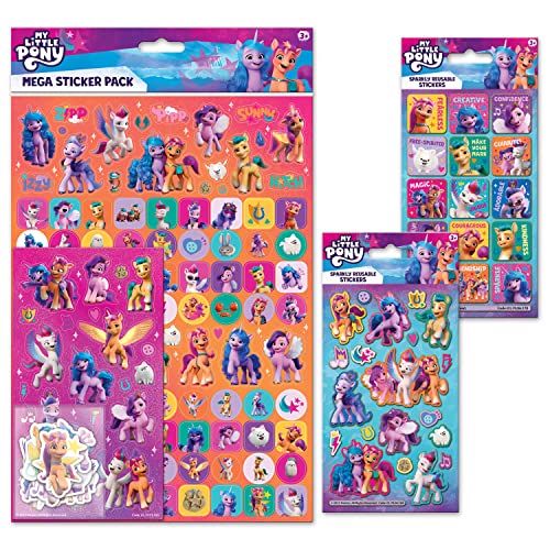 My Little Pony Mega Bundle Sticker Pack | Enthält Megapack mit 3 Aufkleberbögen und 6 einzelnen Aufklebern und 2 Folienaufkleberbögen | Offizielles Lizenzprodukt | Wiederverwendbar auf nicht-porösen von Paper Projects