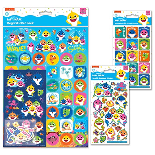 Paper Projects 01.70.24.089 Baby Shark Mega Sticker Bundle Pack, perfekt für Scrapbooking und Dekoration, wiederverwendbar auf nicht porösen Oberflächen, Blau, 29,7 cm x 21 cm von Paper Projects