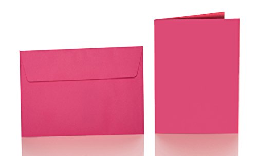 25 Faltkarten blanko mit Umschlag 120x170 mm, Briefumschläge B6, Doppelkarten mit Umschlag sind ideal für Hochzeit, Geburtstag und Grußkarten in Pink von Paper24