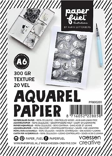 Paperfuel PF800201 Aquarellpapier A6, Weiß, 300 g/m² Strukturiertes Papier, 20 Blatt für Aquarellmalerei, Handlettering und Brush Lettering von Paperfuel