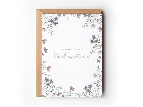 10 Einladungskarten Konfirmation Mädchen floral mit Umschlägen, Boho Wildblumen Einladungen Konfirmation, pastell Blumen Einladungskarten zum Ausfüllen (Einladung Konfirmation Wildblumen) von Paperlane by Essi