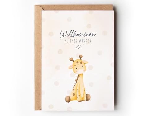 Glückwunschkarte zur Geburt Baby Giraffe geschlechtsneutral, Grußkarte "Willkommen kleines Wunder" Aquarell, Gelbe Baby Karte A6 mit Umschlag Geld Geschenk Junge Mädchen (1 Klappkarte mit Umschlag) von Paperlane by Essi