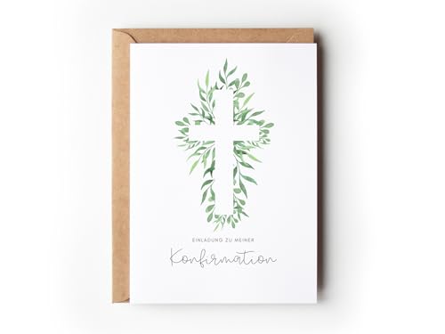 Paperlane by Essi 10 Einladungskarten Konfirmation Eukalyptus Greenery mit Umschlägen, Boho florale Einladungen zum Ausfüllen für Jungen und Mädchen (Einladung Konfirmation Eukalyptus) von Paperlane by Essi