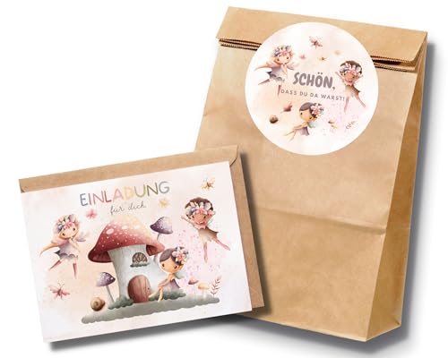 Paperlane by Essi 10 Feen Geburtstagssets mit Einladungskarten und Gastgeschenktüten - Mädchen Kindergeburtstag - inkl. Umschläge 10 Stück (Einladungskarten + Mitgebseltüten) von Paperlane by Essi