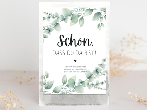 Samentüten Gastgeschenk Hochzeit Eukalyptus Motiv, nachhaltiges Gastgeschenk für Taufe Kommunion Konfirmation Geburtstag (Eukalyptus, 10 Stück) von Paperlane by Essi