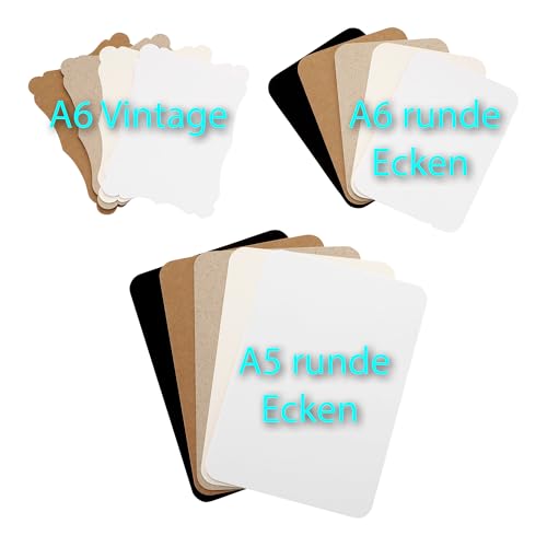 DIN A6 Karten Set Blanko zum Basteln und Selbstgestalten wahlweise mit runden Ecken oder Vintage Kontur 300 g/m² Kraftpapier Graspapier Tonkarton Fotokarton (Elfenbein Vintage, 100 Karten) von Papermane