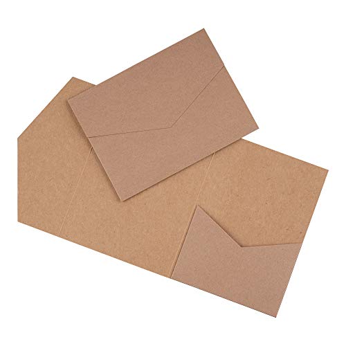 Papermane Pocketfold Karte B6/C6 - Einladung Hochzeit - Blanko, Kraftpapier Naturkarton (Kraft-braun mit Umschlägen, 10) von Papermane