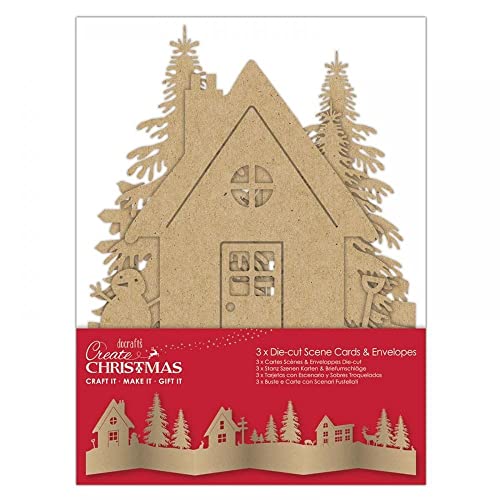 Create Christmas Gestanzte Weihnachtskarten und Umschläge, 3 Stück, braunes Kraftpapier, blanko, Weihnachtskartenherstellung, Scrapbooking, Erwachsene und Kinder, Bastelzubehör von Papermania