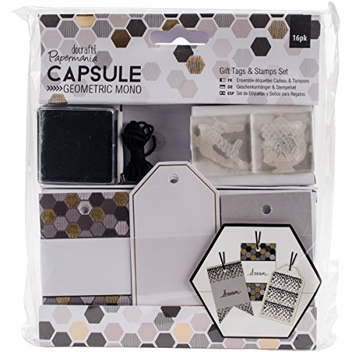 DocRod LLC Geschenkanhänger & Briefmarken Set (16pcs) -Kapsel-Geometrisch Mono, Karton, Synthetisches Material, 10 cm von Papermania