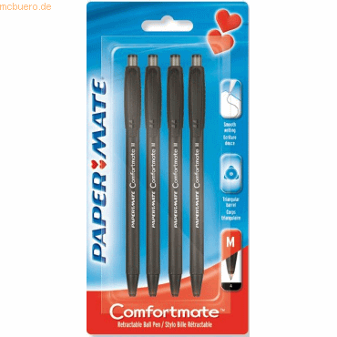 Papermate Kugelschreiber Comfortmate Fresh 1,0mm schwarz VE=4 Stück Bl von Papermate