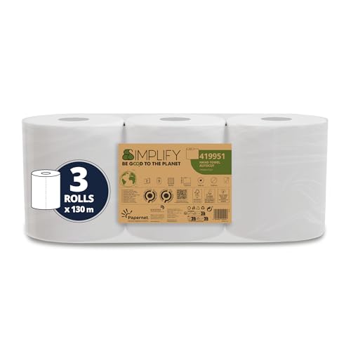 Papernet Simplify 419951 Autocut Handtuch, 3 Rollen reines Zellulosepapier je 130 m, 2-lagig, Rollendurchmesser 18,5 cm von Papernet