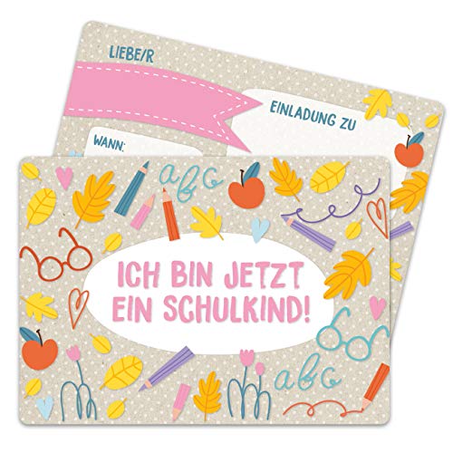 Papierdrachen 12 Einladungskarten zur Einschulung - Einladung mit Packpapier-Motiv zum Schulbeginn - Schulstart Erstklässler Erste Klasse - Ich werde Schulkind - Endlich Schulkind von Papierdrachen