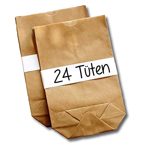 24 braune Papiertüten zum Verpacken und Verschenken - 14x22x5cm - Kleine Geschenktüten aus Kraftpapier - Papierbeutel für Adventskalender oder Kindergeburtstag von Papierdrachen