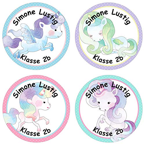 24 individuelle Aufkleber für Kinder - Motiv Einhorn - personalisierte Sticker - Perfekt zur Einschulung - Geschenk für die Schule - Namensaufkleber und Schulbuchetiketten von Papierdrachen