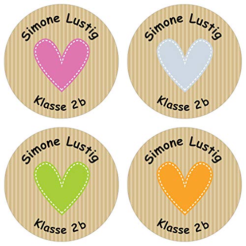 Papierdrachen 24 individuelle Aufkleber für Kinder - Motiv Herzen - personalisierte Sticker - ideal zur Einschulung und zum Beschriften von Büchern und Heften von Papierdrachen