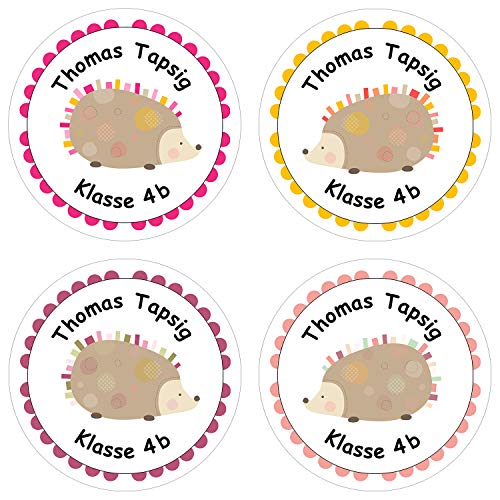 Papierdrachen 24 individuelle Aufkleber für Kinder - Motiv Igel - personalisierte Sticker - Perfekt zur Einschulung - Geschenk für die Schule - Namensaufkleber und Schulbuchetiketten von Papierdrachen