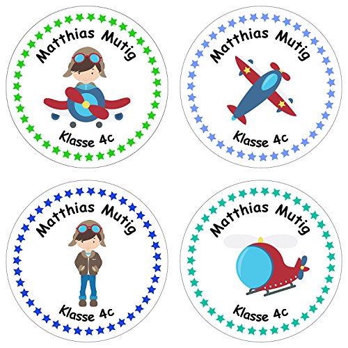 Papierdrachen 24 individuelle Aufkleber für Kinder - Motiv Pilot - personalisierte Sticker - Schule Einschulung von Papierdrachen