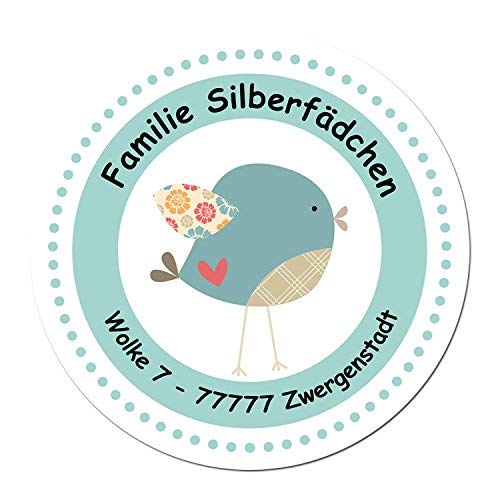 Papierdrachen 24 individuelle Aufkleber für Kinder - Motiv Vögelchen - personalisierte Sticker - Adresse Schule Einschulung von Papierdrachen