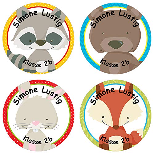 Papierdrachen 24 individuelle Aufkleber für Kinder - Motiv Wald - personalisierte Sticker - Perfekt zur Einschulung - Geschenk für die Schule - Namensaufkleber und Schulbuchetiketten von Papierdrachen