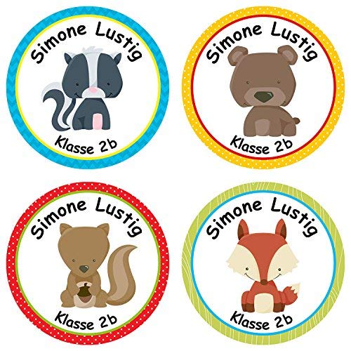 Papierdrachen 24 individuelle Aufkleber für Kinder - Motiv Wald - personalisierte Sticker - Schule Einschulung von Papierdrachen