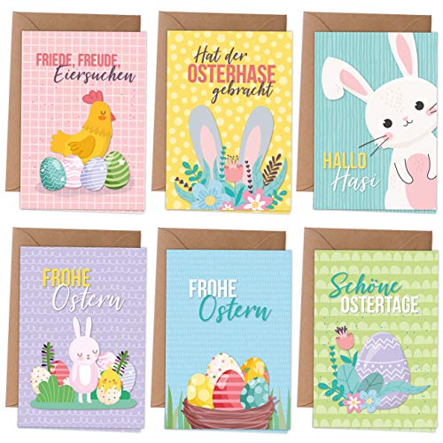 Papierdrachen Osterkarten - 6 frühlingshafte Grußkarten als Klappkarte inklusive Umschlag zur Osterzeit - Grüße an die Familie - Stilvolles Design zu Ostern - Motiv Bunt - Set 1 von Papierdrachen