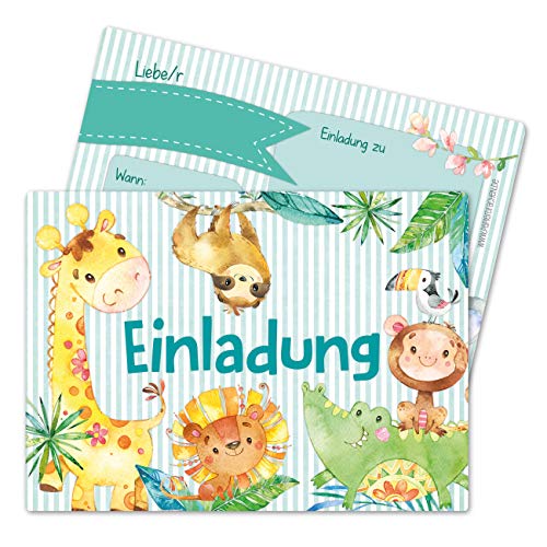 Papierdrachen 12 Einladungskarten zum Kindergeburtstag für Mädchen und Jungen - Motiv Afrika - Geburtstagseinladungen für deine Geburtstagsparty (DIN A6 mit abgerundeten Ecken) von Papierdrachen